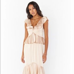 Show Me Your Mumu Reese Ruffle Dress in Champagne